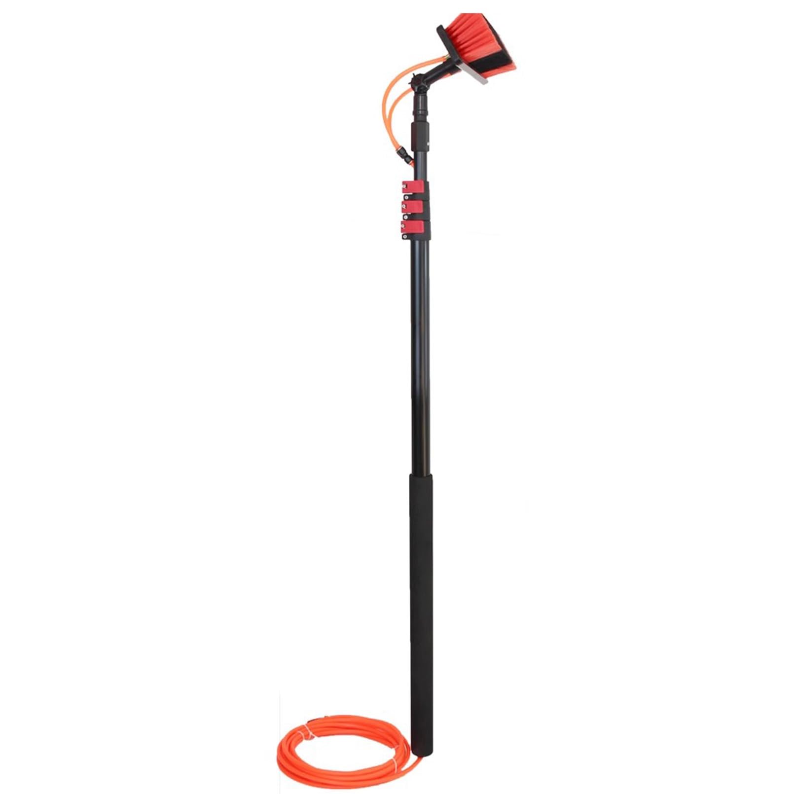 Pértiga metálica Extensible con Cabezal Giratorio Ajustable y Manguera de 20 m. Cepillo telescópico para Limpiar Azulejos, Suelos, Coches, baños, Pantallas y Parabrisas