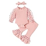 YOUNGER TREE Newborn Baby Girl Clothes Floral Romper Top Flared Pant Set Bell Bottom Long Sleeve Infant Bodysuit Fall Winter Outfits 0-18M (Pink, 3-6 Months)