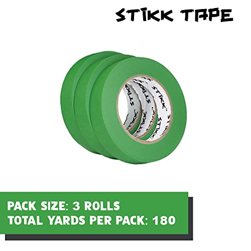 3 Pack 1" X 60Yd Stikk Green Painters Tape 14 Day Easy Removal Trim Edge Finishing Masking Tape (.94 In 24Mm) #TOP2