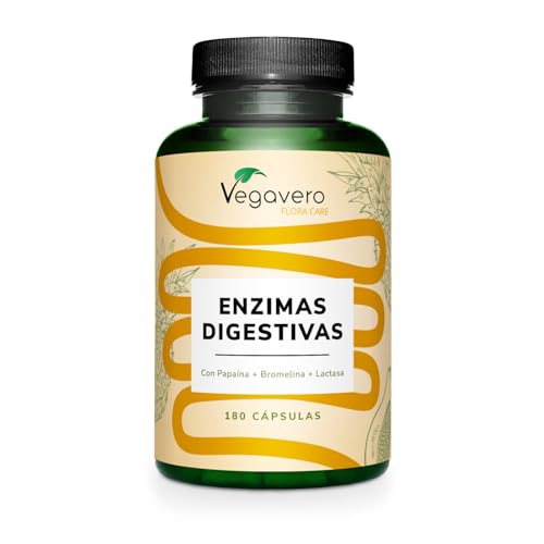 Vegavero Enzimas Digestivas | 7 Enzimas + Lactasa | 180 Cápsulas Entéricas