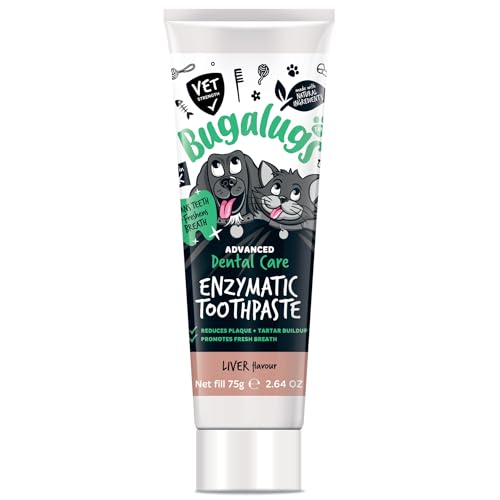 Bugalugs Dental Enzymatic Dog Toothpaste & Cat Toothpaste for Dog Teeth Cleaning Dog Breath Freshener Dog Plaque Remover & Tartar for Pets use with Our Dog Toothbrush & Cat Toothbrush (Liver 75g)
