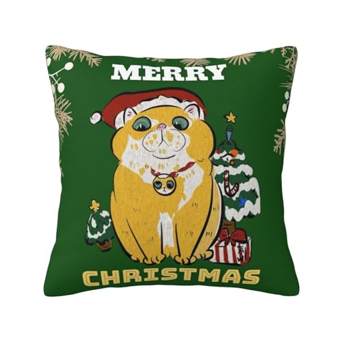 Image of MlilAura Cat Christmas Pillow Cover, 18x18 inches,Pillow Cover Home Decor Cute Cats Throw Pillow Cover, Xmas cat Decorative Pillow Case for Sofa Bed Couch (Green)