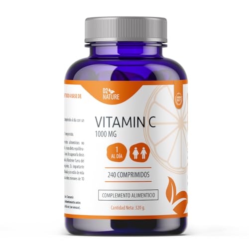 Vitamina C 1000 mg - Refuerzo Inmunológico - Antioxidante Poderoso - Mejora Absorción de Hierro - Estimula Producción de Colágeno - Salud Cardiovascular - Energía - 240 Comprimidos | D2 Nature