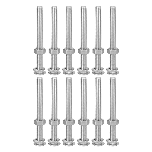 Image of uxcell M6x65mm Square Neck Carriage Bolts with Nuts & Washers, 12Set 304 Stainless Steel Round Head Square Neck Coach Bolt Screws, Silver Tone