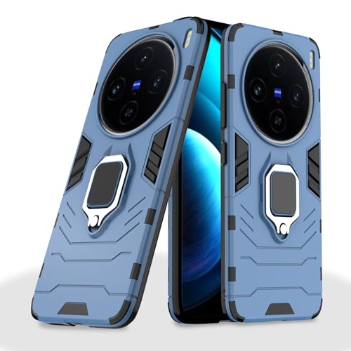 Image of Pikkme Vivo X100 5G Back Cover | D5 Tough Armor Bumper | 360 Protection Case | Ring Holder Stand Case for Vivo X100 5G (Blue)
