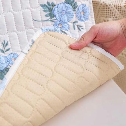 Image of HOMETHREADS Anti-Skid Sofa Protector Mat: Premium Printed Cotton Slipcover with Strong PVC Non-Slip Backing, (White Blue, 3 Seater | 180x75cm)