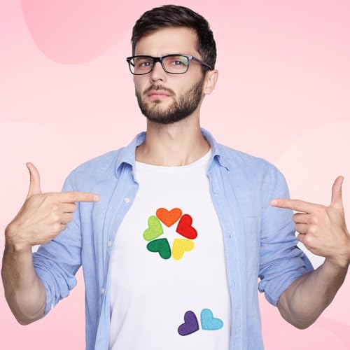 Foyods Parches de corazón para planchar, 60 piezas de parches termoadhesivos para planchar, agujeros para ropa, parches para planchar para ropa, camisetas, coloridos bordados para coser en forma de co