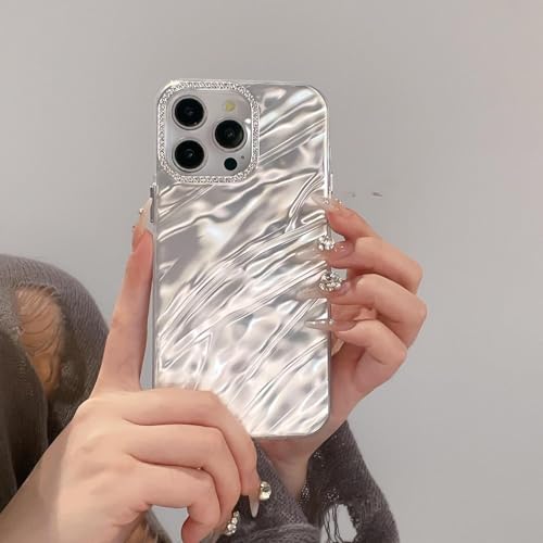 Image of DIZORO Compatible with iPhone 15 Pro Case | Marble Glossy Hard PC Back Cover with Diamond Camera Protector | Ultra Stylish Shockproof Back Cover Case for Girls Women-Sky