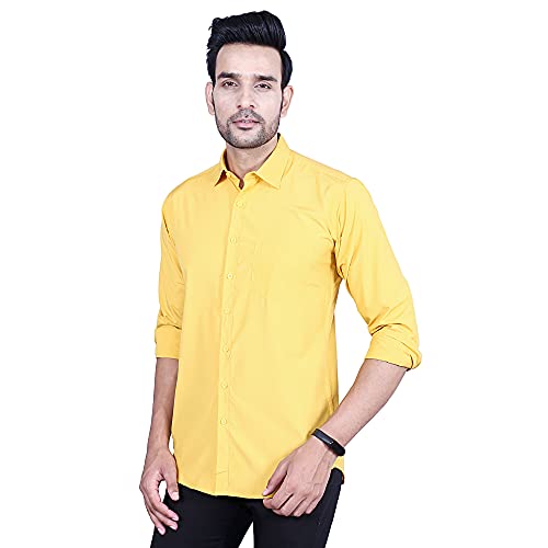 Image of Men's Cotton Solid Slim Fit Casual Spread Collar Shirt