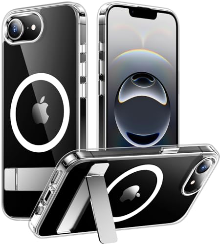 Image of Magnetic Compatible with iPhone 17e Case & iPhone 16e Case,[Built-in Invisible Kickstand][Compatible with MagSafe][Military Grade Shockproof] Slim Thin Clear Phone Case for iPhone 16e /17e 6.1 inch