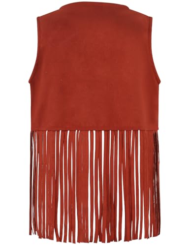 Image of Noomelfish Girls Faux Suede Fringe Vest Sleeveless Boho Tassels Jacket Cardigan (5-12 Years)