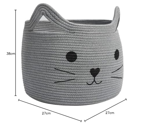 Image of ALBY Woven,Tall Wicker Laundry Basket for Blankets,Clothes,Pillows,Toys,Shoes Large Cotton Laundry Hamper for Bedroom Living Room Bathroom Nursery (15d'' x 12h'' inch, Grey cat)