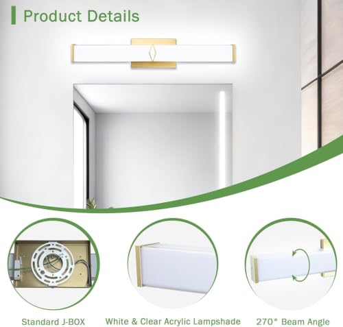 Image of 24Inch 25W Modern Gold Vanity Lights for Bathroom 5 CCT 2 Pack