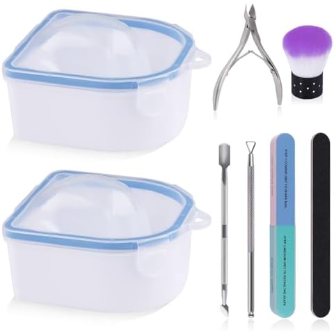 8PCS Nail Soaking Bowl Lorvain Nail Soak Tray with 6PCS Nail Polish Remover Tools Manicure Bowls with Cuticle Peeler Pusher Cutter and Nail Files Professional Nail Art Spa Tools for Salon Home (Blue) Cover