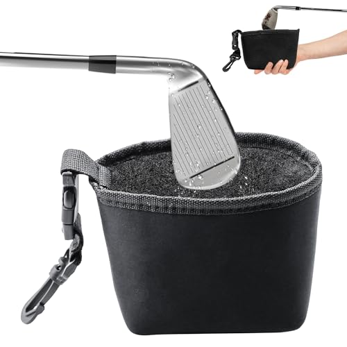Golf Club Cleaning Bag, Golf Ball Washer Bag, Cleans Club Grooves, Portable Waterproof Club Cleaner with Scrubber Liner and Detachable Clip, Machine Washable, Dry Exterior