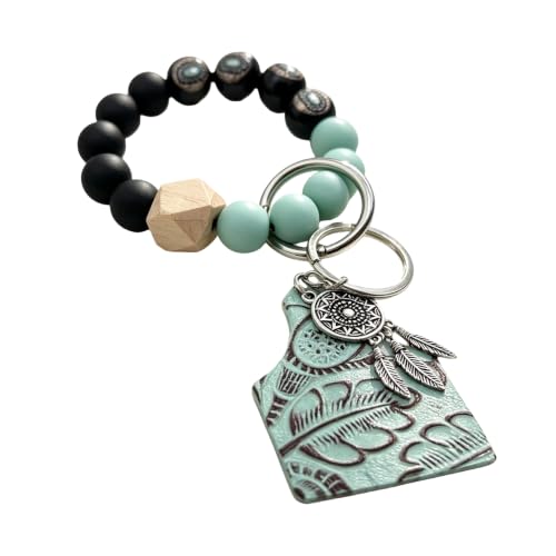 Porte-clés turquoise occidentale et cuir estampé de style bohème chic