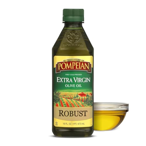 Pompeian Robust Extra Virgin Olive Oil - 16 fl oz - 473 mL - First Cold Pressed Olive Oil for Cooking - Bold Taste for Pasta, Marinades, and Salad Dressings