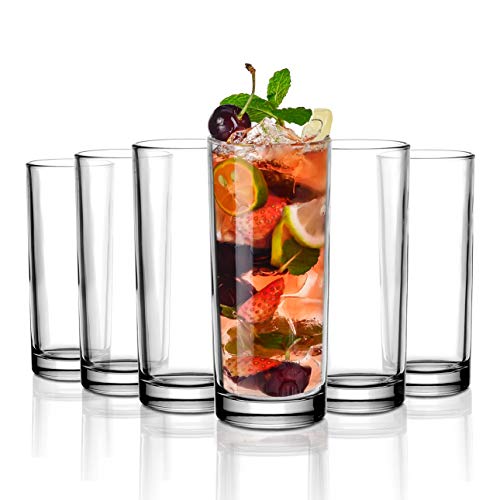 Amisglass Trinkgläser für Wasser 6er Set, Longdrinkgläser mit Schweres Basis, Gin Gläser aus Hochwertigem Kristallglas, Klassisches Design, Bleifreie Wassergläser aus Hochwertigem Glas