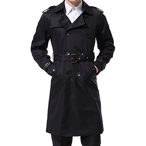 Men's Double Breasted Trenchcoat Stylish Slim Fit Mid Long Belted Windbreaker
