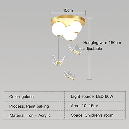 Mgjxtwg Led Creative Children's Room Balloon Bedroom Ceiling Light Net Red Boy Butterfly Ceiling Hanging Lamp Romantic Girl Pink Princess Bedroom Living Room Chandelier #TOP7