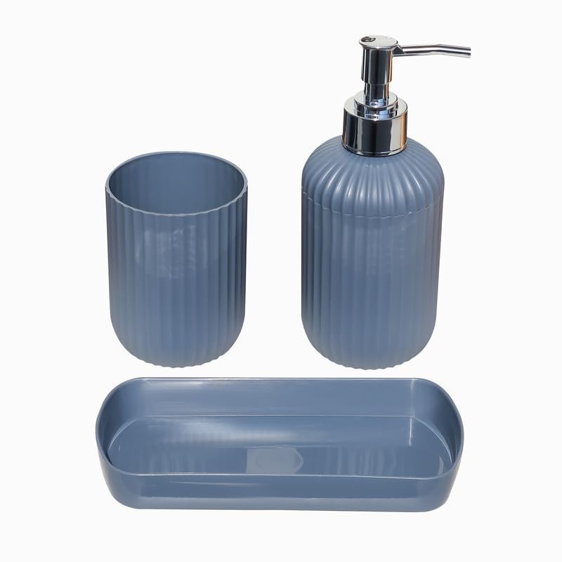 Image of 3PCS Set Bathroom Soap Dispenser Set with Toothbrush Holder and Vanity Tray Unbreakable (Grey)