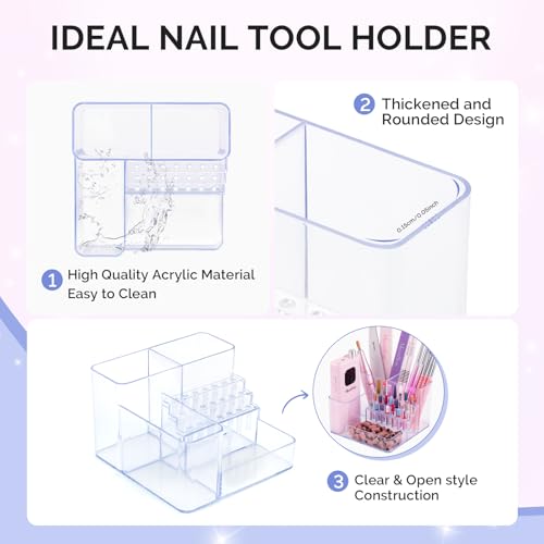 Image of MelodySusie Nail Drill Holder, 21 Holes Nail Drill Bits Holder, Professional Acrylic Nail Tools Storage Box, Organizer Displayer for Manicure Efile Accessories Nail Drill Kit, Salon Home, Clear