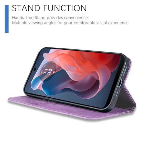 Image of Wallet Case for Motorola Moto G Play 5G (2024) 6.5 inch - Moto G 5G 2024 Flip case, PU Leather Strong Magnetic Folio Phone Cover with Card Holder Slots, Purple