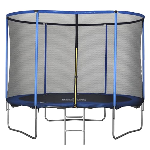 HOMCOM Trampolino Elastico da Esterno, Tappeto Elastico per Adulti da Giardino con Rete di Sicurezza e Bordo Imbottito, Giochi da Giardino e Casa, Ø305x248cm, Blu e Nero