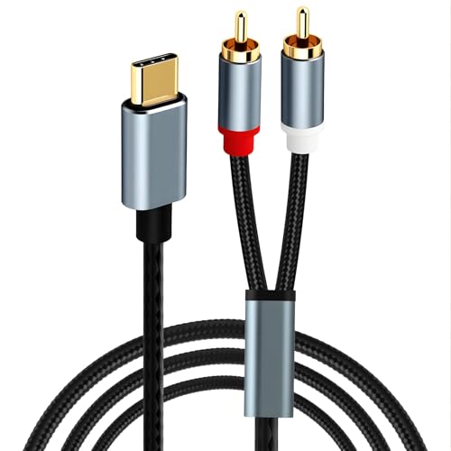 Câble 2 RCA USB C, Adaptateur Audio Auxiliaire Stéréo Cable Jack USB C vers 2 RCA Compatible avec 17/16/15 iPad, Téléphone Huawei, Home Cinéma,...