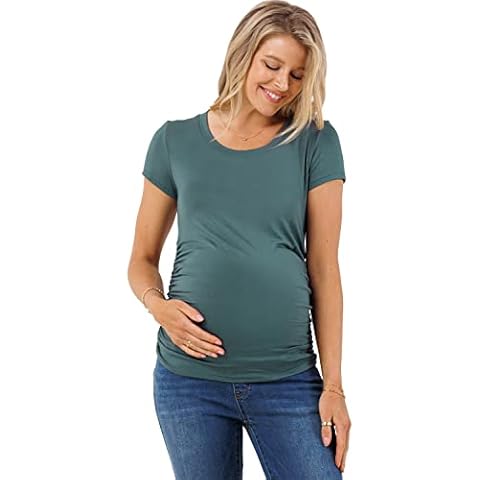 LaClef Women's Short Sleeve Side Ruched Modal Maternity Top, Sea Blue, Medium Cover