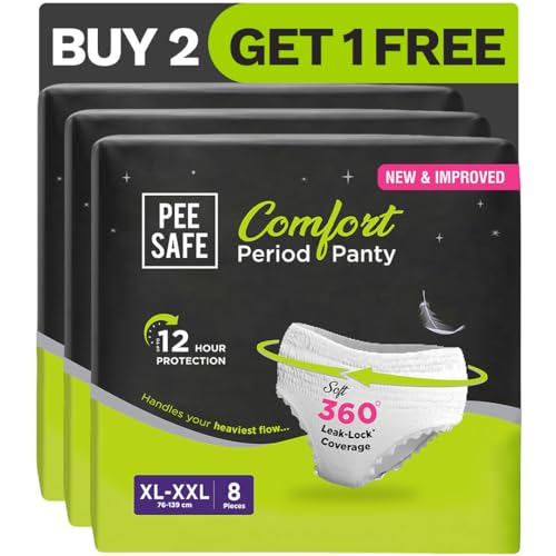 Image of Pee Safe Comfort Period Panties | XL-XXL | 8 Panties - Pack of 3 | 360 Protection | 12 Hr Protection | Leak Proof | Overnight Comfort | Rash & Toxin Free | Seamless Fit