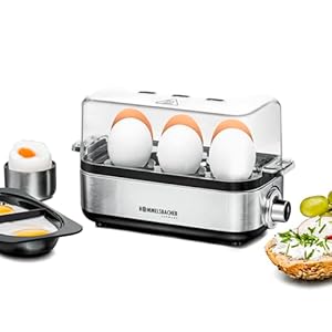 ROMMELSBACHER Eierkocher ER 600 – für 1-6 Eier, einstellbarer Härtegrad, elektronische Kochzeitüberwachung, Heizschale aus Edelstahl, Messbecher mit Eipick, Pochiereinsatz, Kabelaufwicklung, 400 Watt