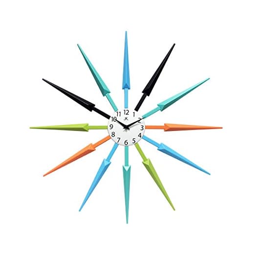 Infinity Instruments Celeste Starburst Wall Clock, Retro Midcentry Spoke Design, Easy to Hang Keyhole, 24 Inch, Multi-Colored