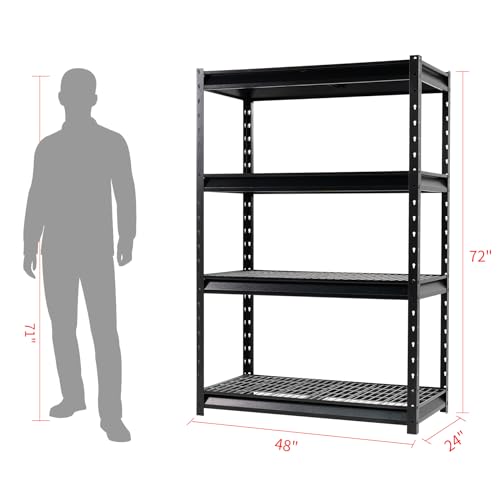 Image of The Atlas 48 inch W Heavy Duty Garage Shelving Unit Load 12000 Lbs, Metal Shelves for Storage, Adjustable All Steel Industrial Rack, 48 inch W x 24 inch D x 72 inch H, Black