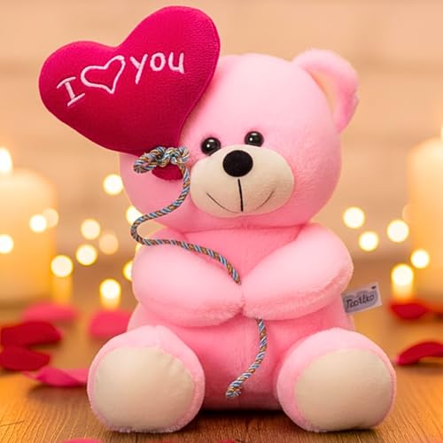 Image of Tickles I Love You Ballon Heart Teddy Soft Stuffed Plush Toy for Couples Boyfriend, Girlfriend, Wife & Husband Valentine Gift (Size: 45 cm Color: Pink)