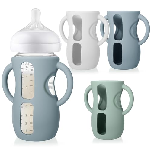 Image of Juome Silicone Sleeves for Avent Natural Glass Baby Bottles - 3 Pack Anti Breakage Baby Bottle Holder with Handles for Philips Avent Glass Baby Bottle, Compatible with Phillips Avent Bottles 8 oz