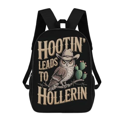 OBLUE Hootin' Leads to Hollerin' Owl Backpack 17 Inch Shoulders Daypack Simple Leisure Travel Bag