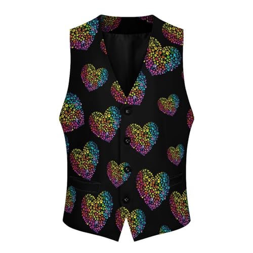 Dog Paw Colorful Heart Novelty Men's Suit Vest Casual Formal Dress Vests Business Waistcoat3
