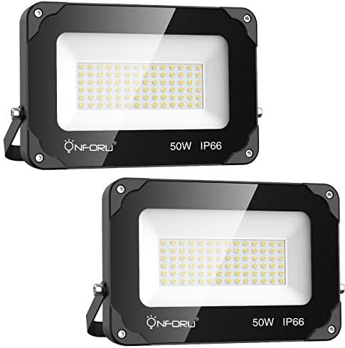 Onforu 2 Pack LED Flood Lights Outdoor 500W Equiv, 4500lm Super Bright Security Light, 6500K Daylight White, 50W Outdoor Floodlight, IP66 Waterproof Outside Floodlights for Garage Yard Garden Patio