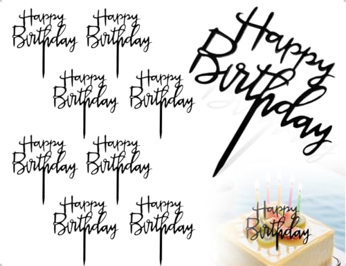 ZoeTekway Juego De 8 Adornos Para Tarta De Feliz CumpleañOs, AcríLicos Reutilizables Happy Birthday, Para Baby Showers, Aniversarios, Fiestas Y Postres Helados (Negro)