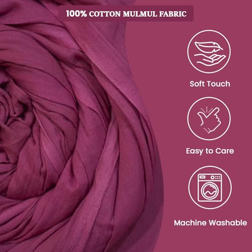 Image of 100% Pure Cotton Mulmul Fabric Material | Reusable Ultra Fine Mulmul Fabric | Lightweight Soft Smooth Piece Linning, Stole, Dupatta, Cushion Pillow Cover (Fuchsia Rose, 1 Meter)