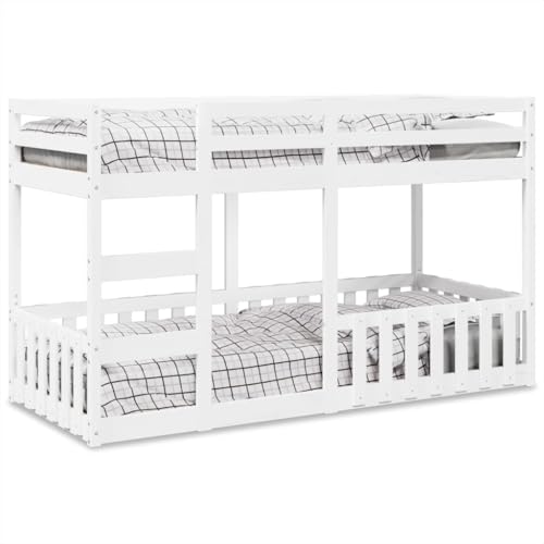 kithwjll Litera blanca de 80 x 200 cm, madera de pino macizo, con escalera y protección contra caídas, marco de cama que ahorra espacio para habitación infantil