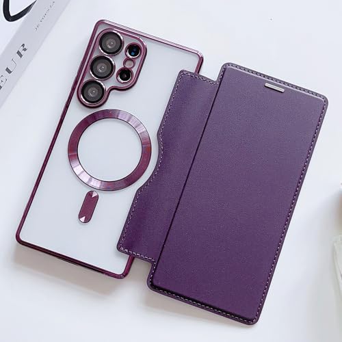 Étui magnétique pour Samsung S24 FE antichoc à rabat transparent avec fente pour carte