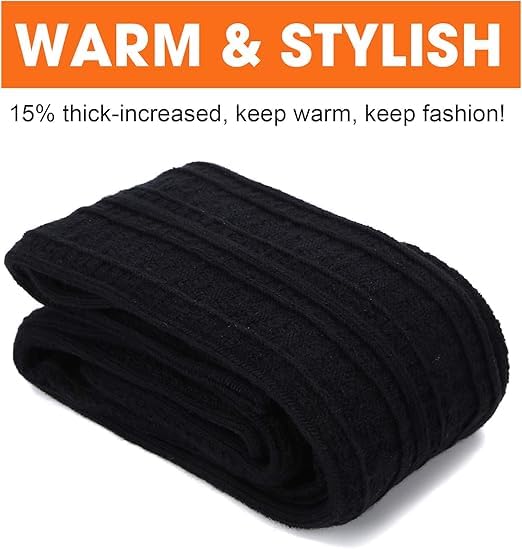 Wool Warm Thigh High Socks | Knitted Thick Thermal Woolen Socks for Women Winter Wear Knee Length(Free Size,1 Pair) (Black) - Image 7 thumbnail
