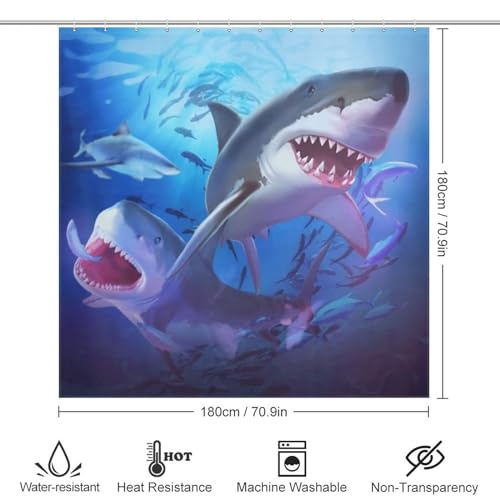 Rideau de douche requin lavable en tissu polyester 183x183cm - 4