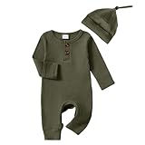 Infant Boys Girls Clothes Set Newborn Baby Romper Hat Ribbed Knit Long Sleeve Button...