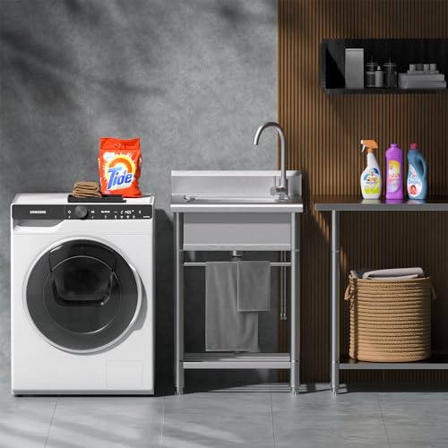 Worcest SINK Free Standing Single Bowl Kitchen Sink With Cold And Hot Water Pipe Stainless Steel Sink For Laundry Room Bathroom Farmhouse thumb #5