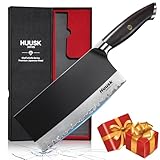 Huusk Butcher Knife for Meat Cutting, 7.5 inch Meat Cleaver Professional Chopping Knife, Full Tang Chef Knives with Damascus Texture, Japanese Cooking Knives, Gift for Men
