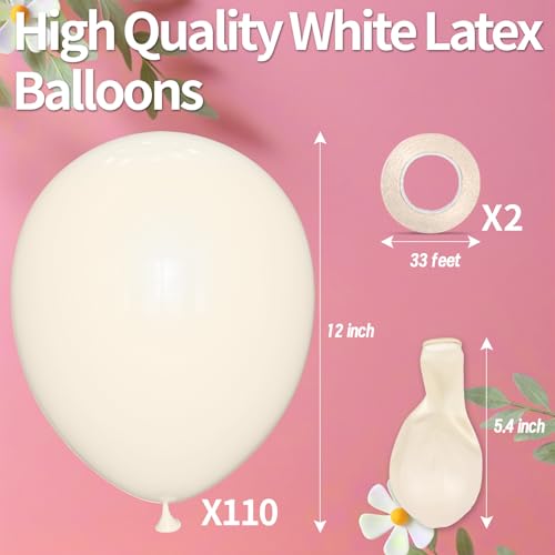 Image of Sand White Balloon 12 Inch, 110pcs Latex Party Balloons Helium Bright Color for Birthday Baby Shower Wedding Party Supplies Arch Garland Decoration