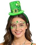 Asekonc St. Patrick's Day Headband Leprechaun Hat Green Top Hat Headband Irish Sequin Shamrock Saint Patty's Day Accessories for Women Costume
